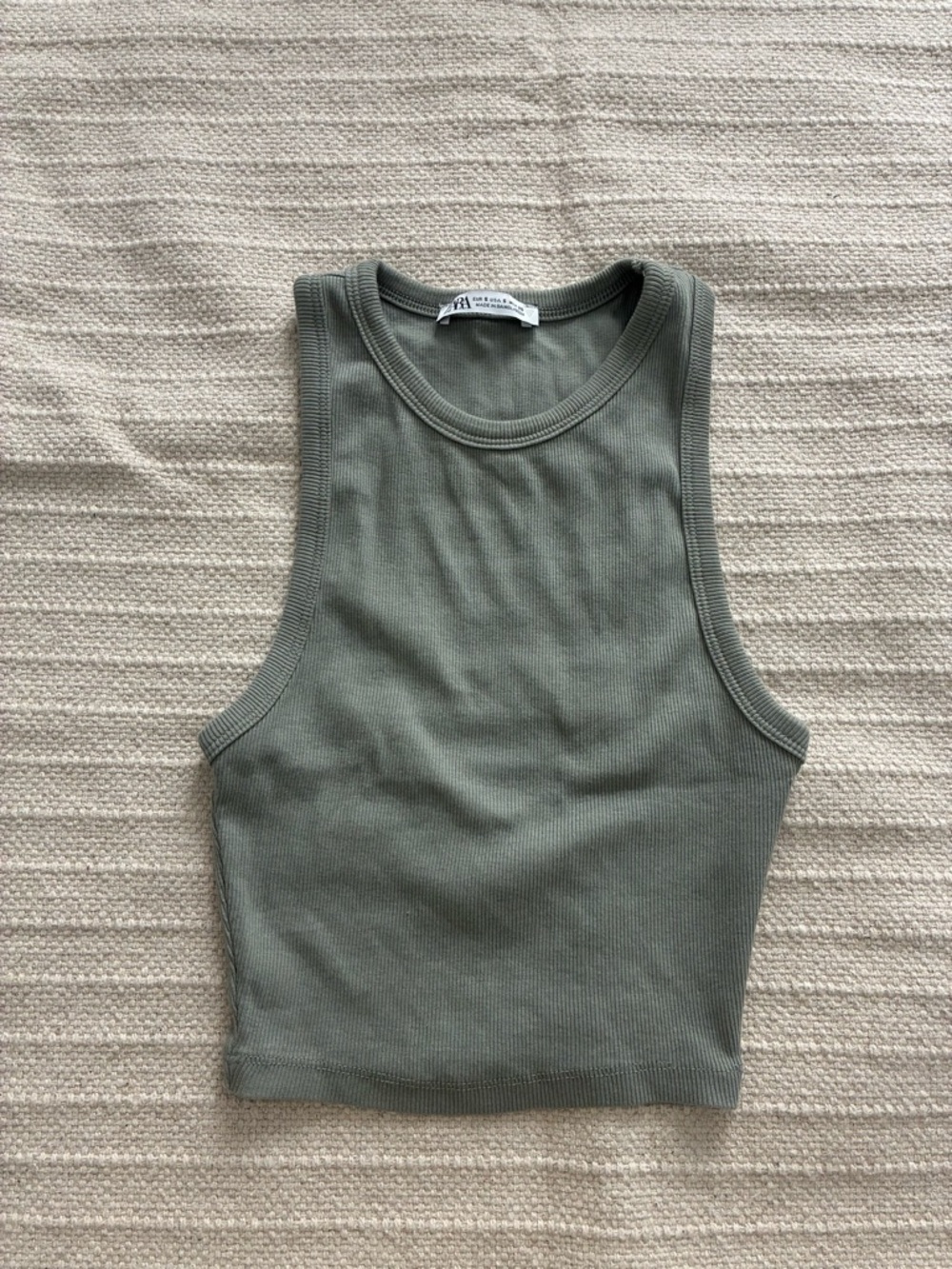 Zara Ribbed Olive Green Tank Top - Women's Sleeveless Crop